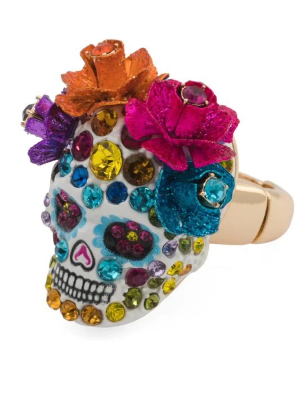 Betsey Johnson Pave’ Sugar Skull Statement Stretch Ring New